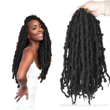 16inch  Distressed Butterfly Locs Crochet Hair Butterfly Bob Faux Locs Crochet Braids Hair Black Messy Soft Butterfly locs